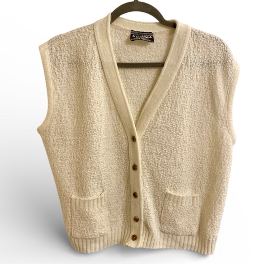 Y2K ACADEMIA SCOTCH ENGLISH VINTAGE SWEATER VEST MEDIUM IVORY BUTTON FRONT